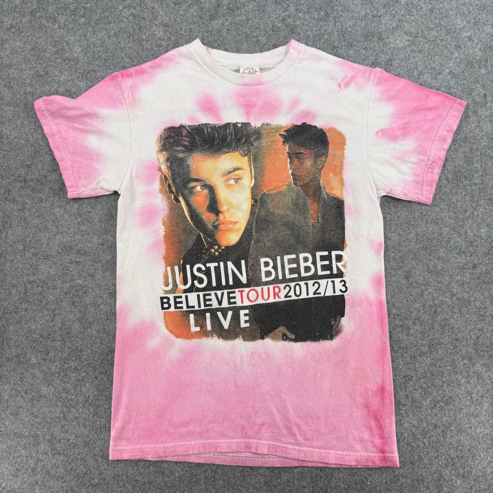 Justin Bieber Believe Tour 2012/2013 Pink White Concert T-Shirt Sz S RARE